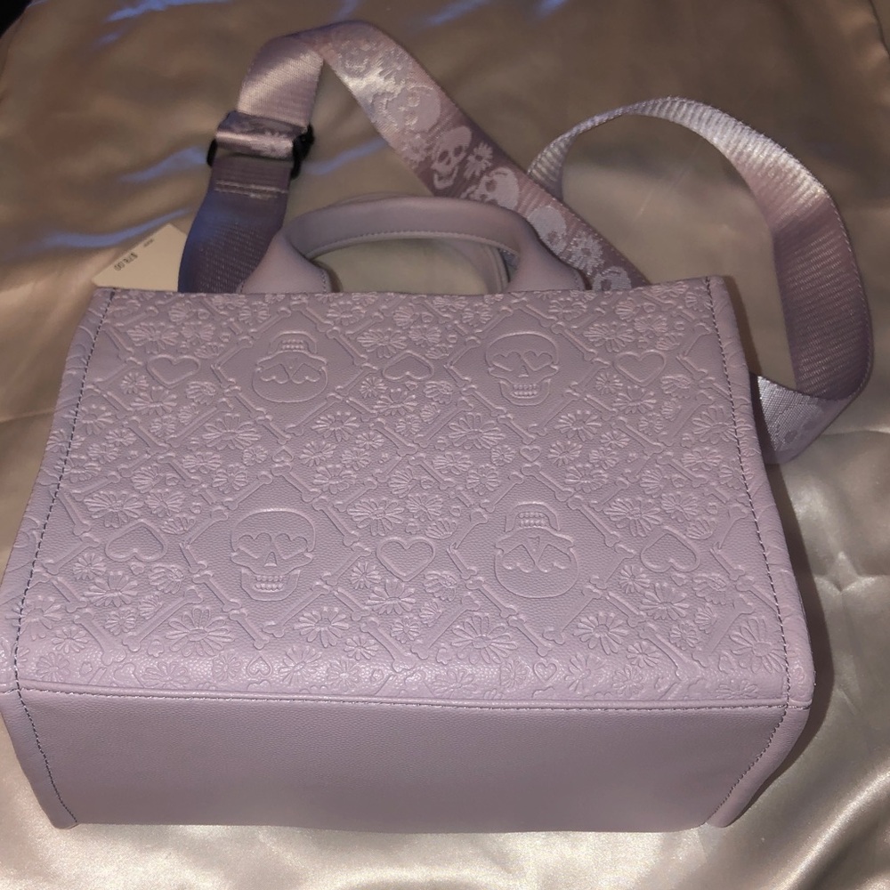Betsey Johnson XOOLIVE Lilac Embossed Skull Satchel Crossbody Bag Purse NWT - Picture 9 of 15